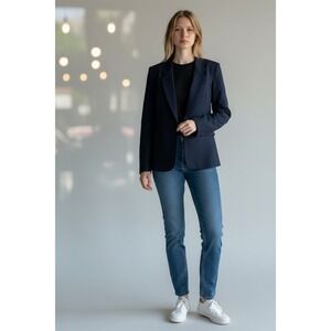 The Ragalia Collection Blazer Jacket Women M Navy Blue Single Button Linen lined